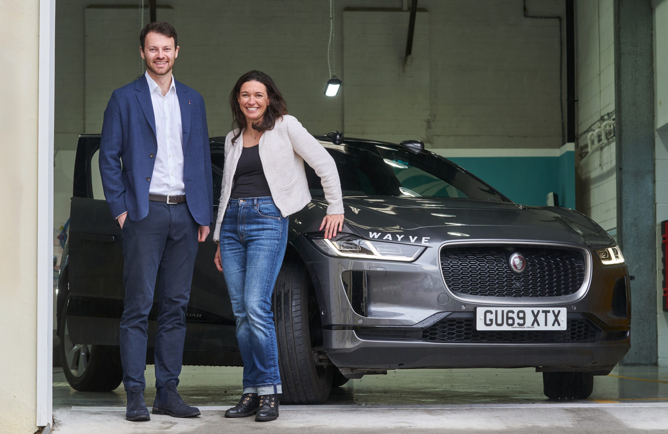 Alex Kendall and Katie Prescott, who went for a ride in a Wayve car on the streets of London